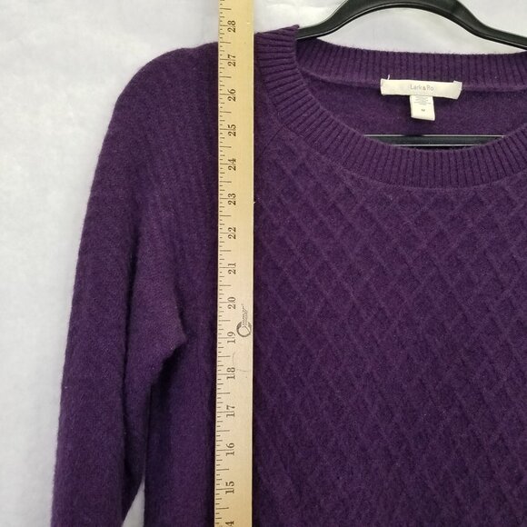 Lark & Ro Cashmere Sweater Womens M Crew Neck Diamond Cable Knit Purple Pullover - Picture 12 of 14